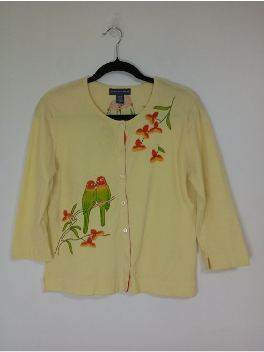 Northern Isles Yellow Cardigan With Embroidered Birds & Floral Design Size M